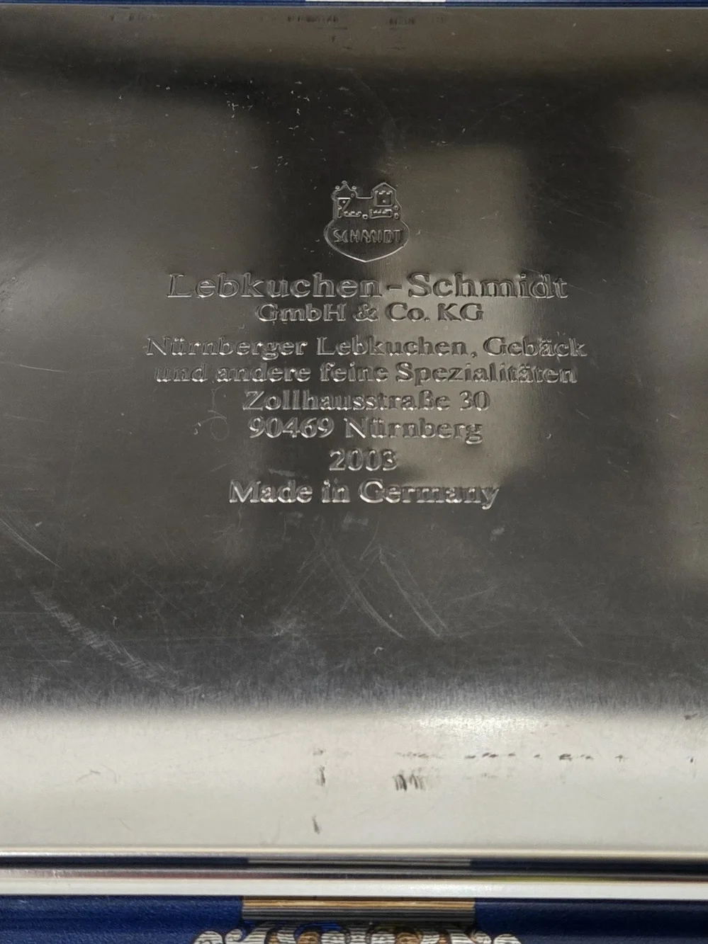 Vintage German Decorative Metal Tin Box with Detailed Courtroom Scene